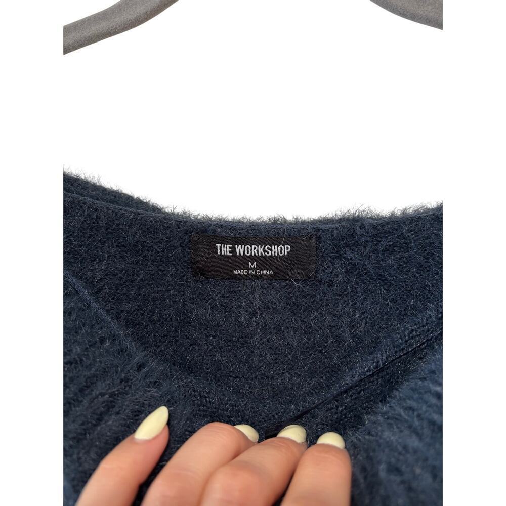 The Workshop Off Shoulder Eyelash Knit Sweater Women’s Blue Fuzzy Soft Pullover - Picture 4 of 7